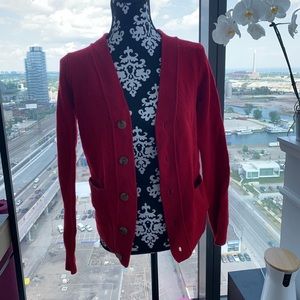 Red cardigan sweater